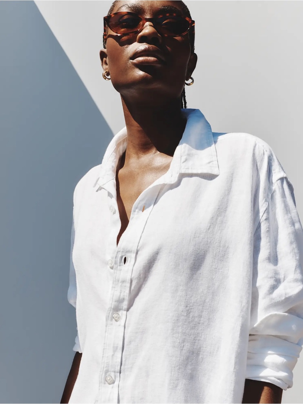 Quince Classic White Linen Button-Up Shirt Jacket